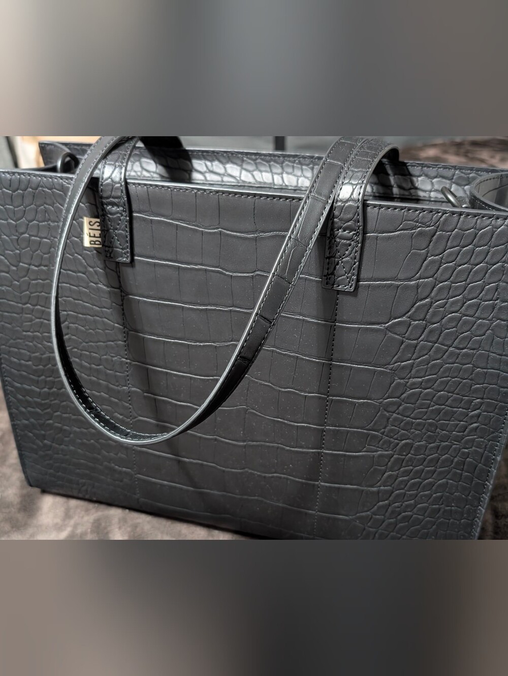 BEIS Women's Black Croc Embossed Work Bag, MULTI-SECTIONS plus Extras! NWT